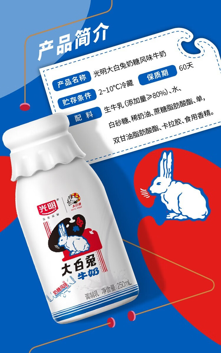 光明大白兔牛奶牛乳饮品大白兔奶糖风味饮料250ml网红早餐营养牛奶