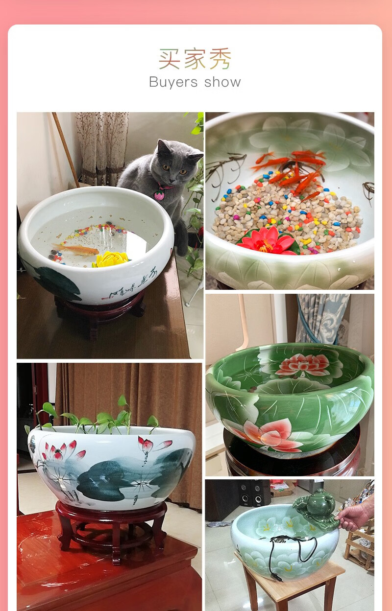 景德镇陶瓷鱼缸养鱼盆小型桌面陶瓷圆形小鱼缸睡莲盆手绘金鱼龟缸风