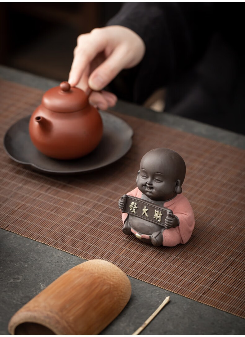 苏灵茶宠紫砂精品手工陶瓷招财小和尚可养茶艺茶道茶玩茶盘摆件钱进我
