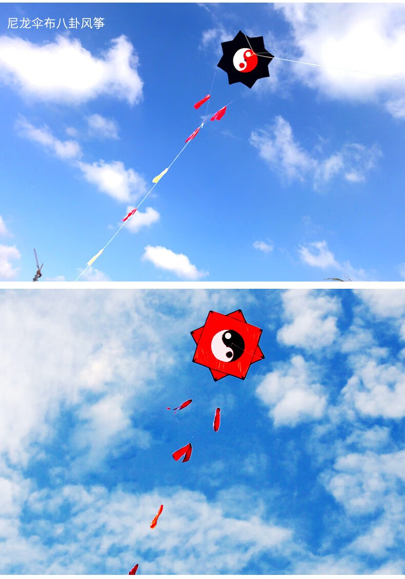 潍坊风筝伞布八卦风筝抗大风成人风筝长尾14米八卦脸谱树脂杆