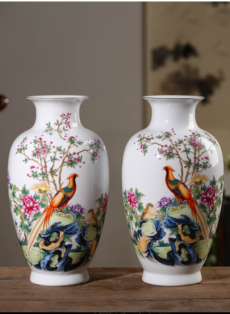 如青景德镇陶瓷粉彩花瓶插花瓶子现代中式客厅家居电视柜装饰书房摆件