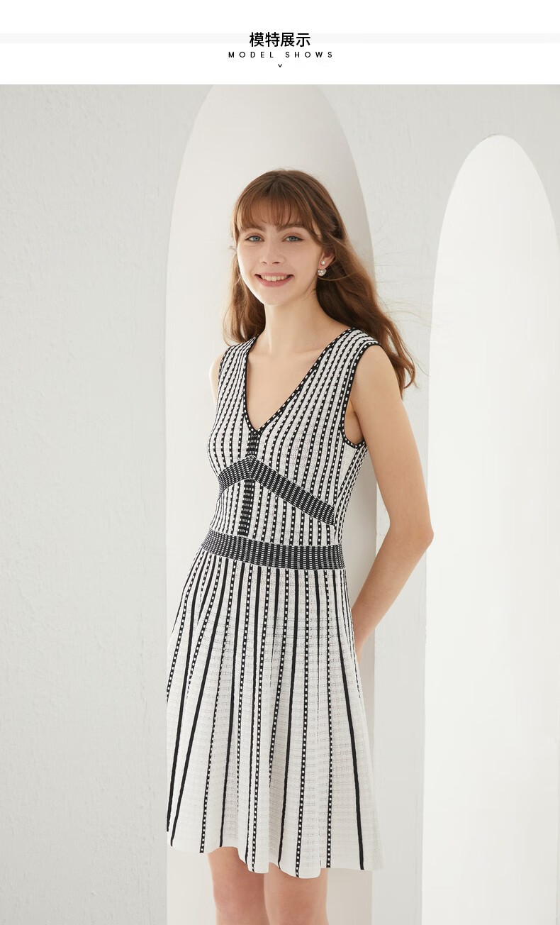 bebe女士黑白撞色裙子时尚v领几何短裙130912黑白b009s