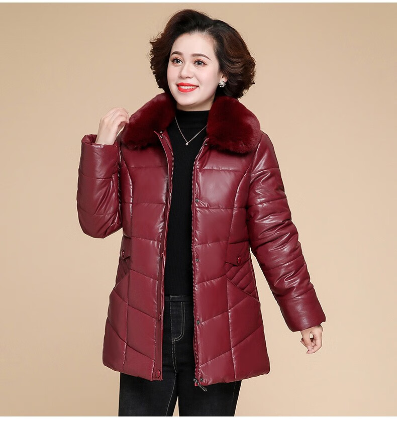 黛迹妈妈装冬季皮衣外套女50岁中年妇女皮夹克中老年女装冬装加绒加厚