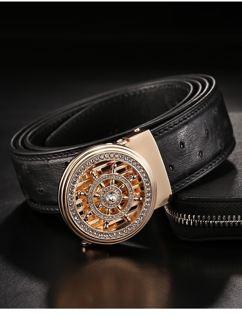 伯莎丹顿品牌皮带男士鸵鸟时来运转腰带潮高档年轻人商务自动扣裤带男