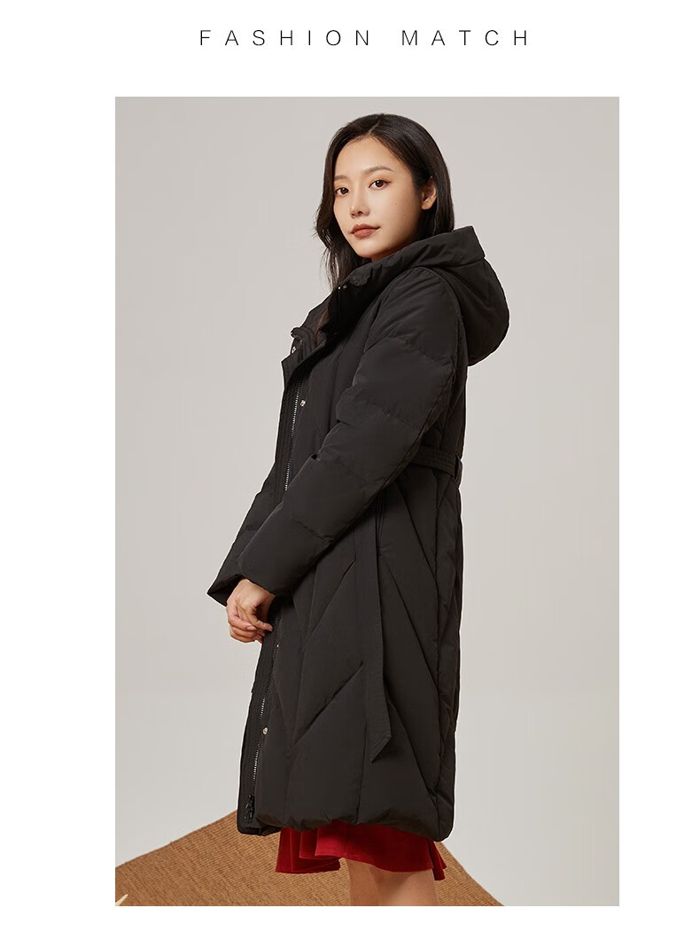 金苑连帽羽绒服女2021冬季新款时尚中长款保暖白鸭绒外套j215117黑色m