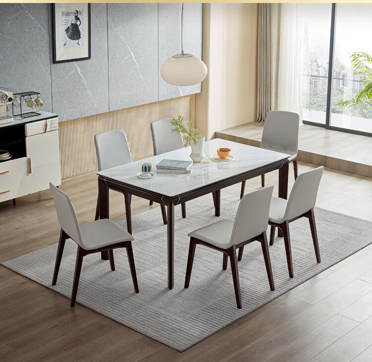 林氏木业现代简约轻奢吃饭桌子家用小户型客厅岩板餐桌椅家具uu1r餐桌