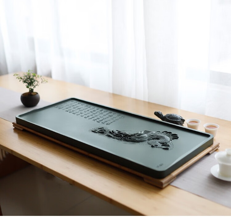 玺翰雅(royhoye) 天然整块天罗绿茶盘大师手工雕刻中式泡茶台家用高档