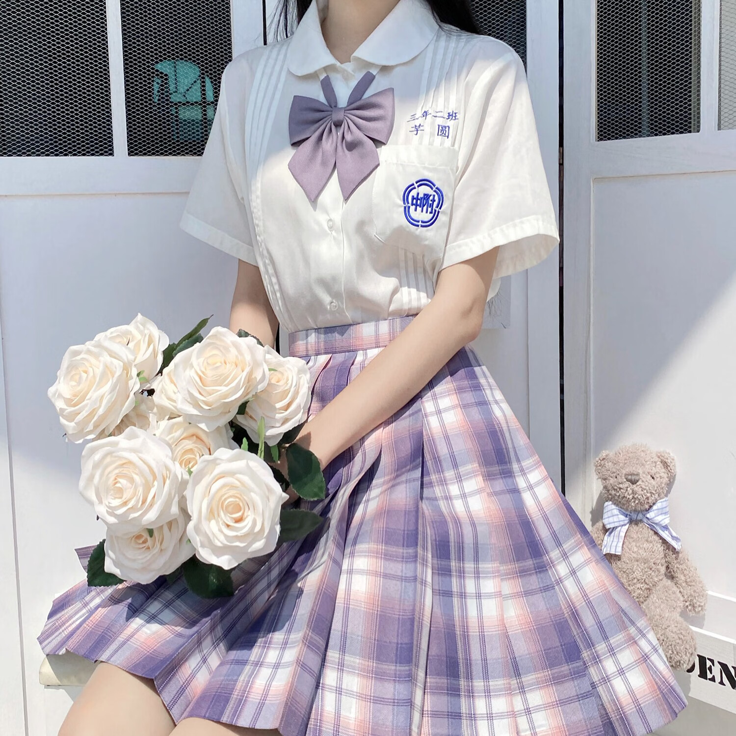 猫耳酱现货芋泥蛋糕葵子jk制服百褶裙正统学院风学生制服裙格裙短裙