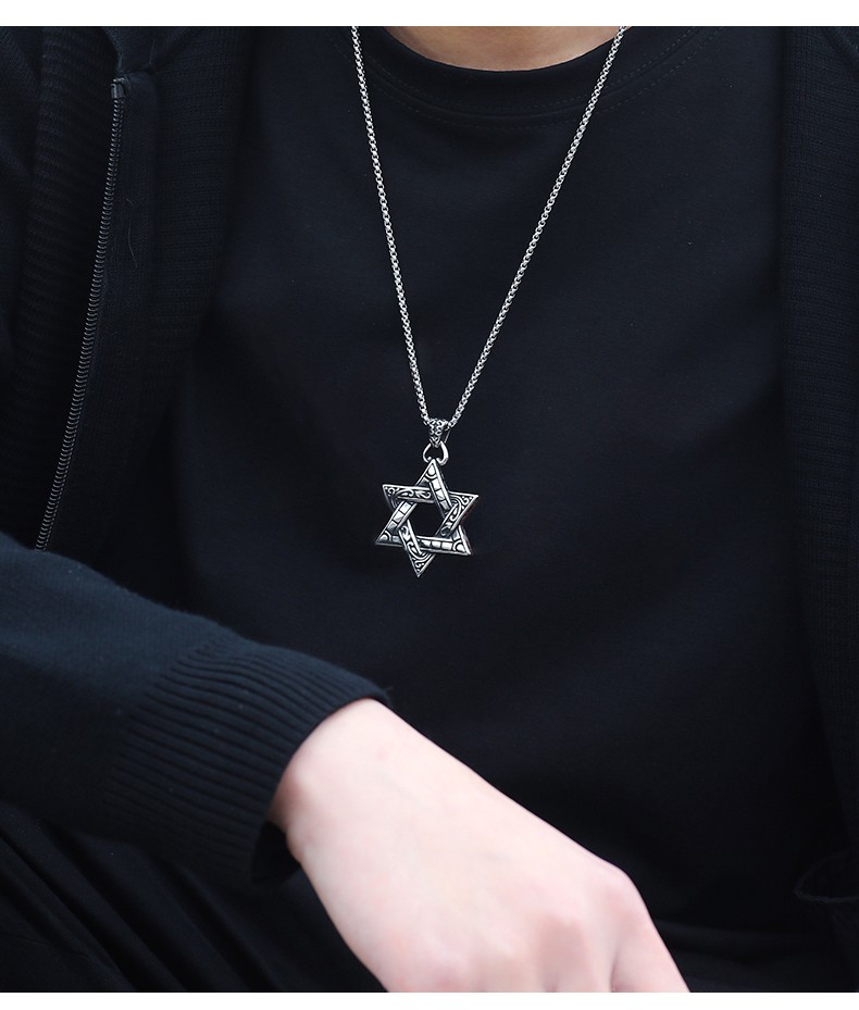 戚小米 六芒星项链男潮 韩版嘻哈钛钢男士吊坠 学生创意项链 欧美霸气