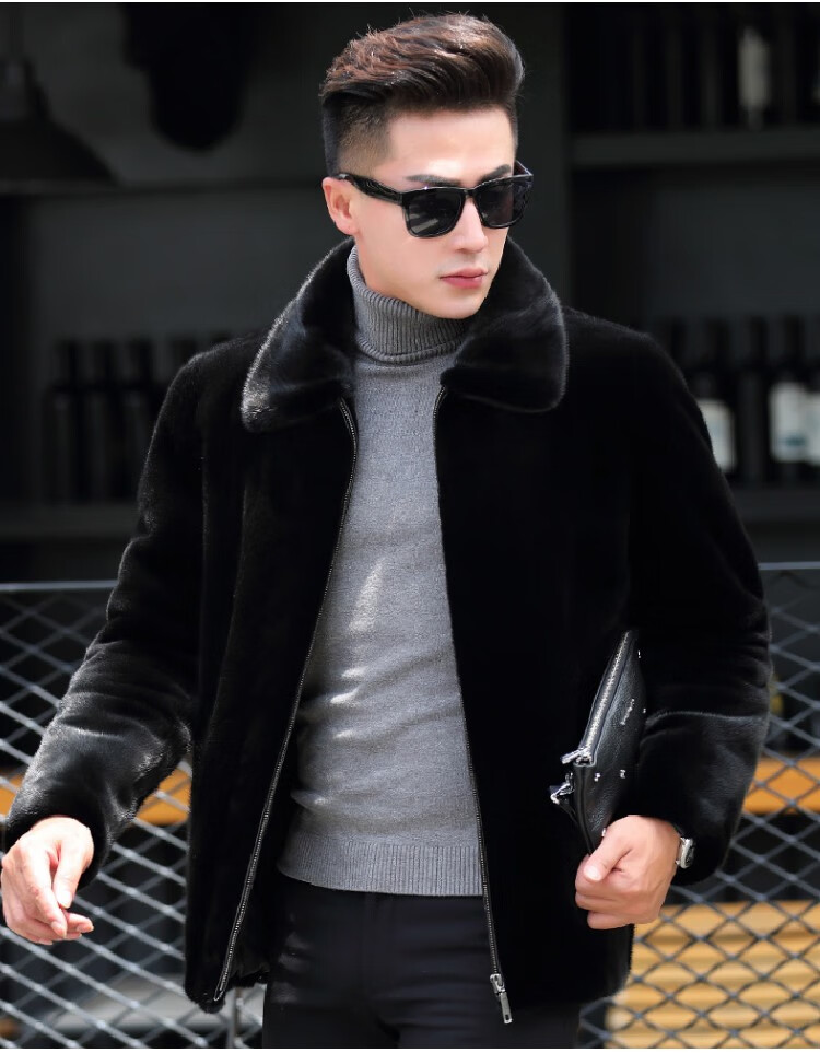 狄派斯品牌海宁整貂男士貂皮大衣水貂皮草翻领短款夹克高档进口真貂皮