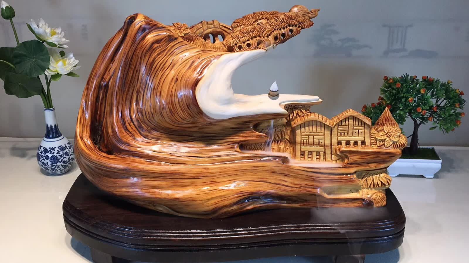 易蓉太行崖柏大型山里人家根雕摆件天然抱石山水倒流香风景随型纯手工