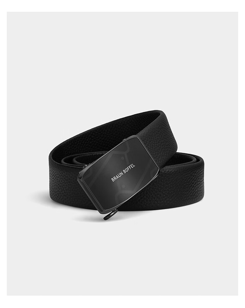 braunbuffel布兰施新款男士自动扣真皮带商务休闲腰带黑色1250