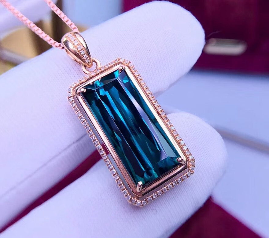 诺源珠宝18k金天然蓝碧玺配南非真钻吊坠女全净体晶体通透节日送礼物