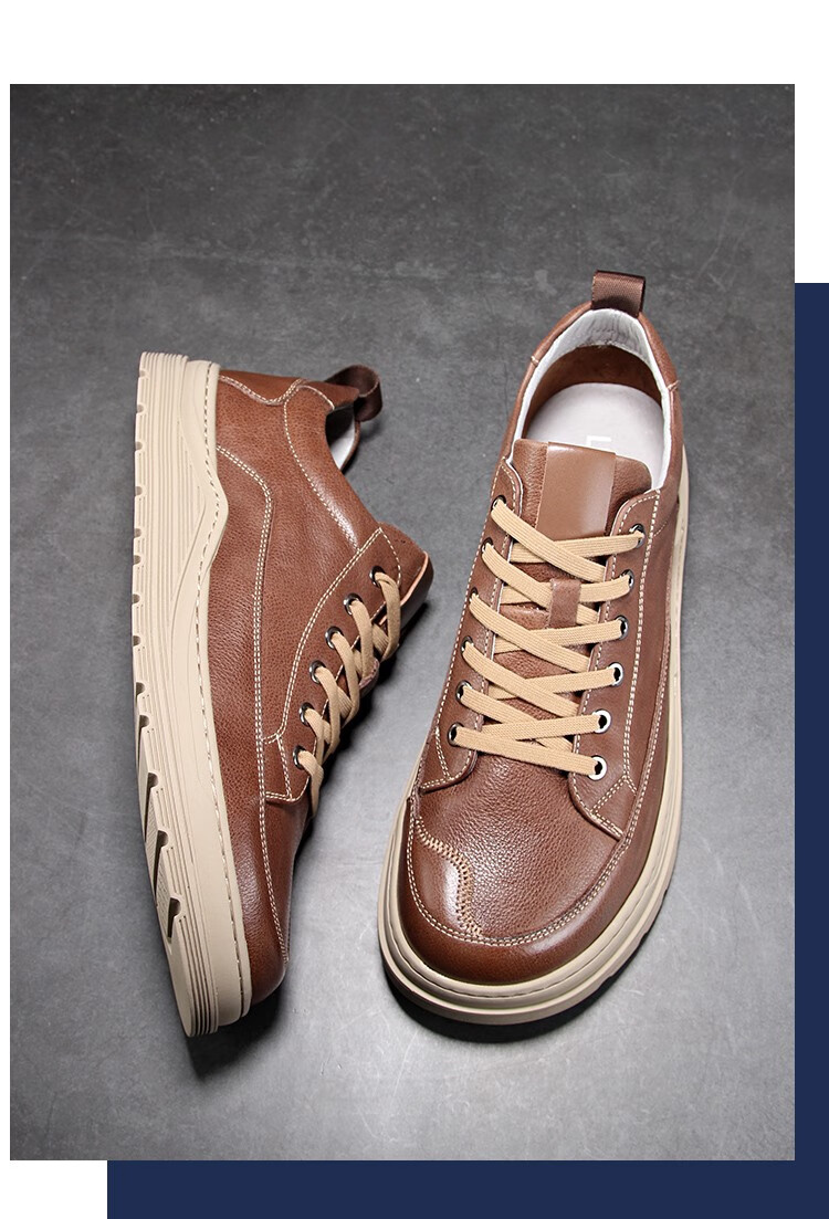 hangten休闲鞋男系带精选牛皮鞋面2021年舒适耐穿低帮板鞋男899511