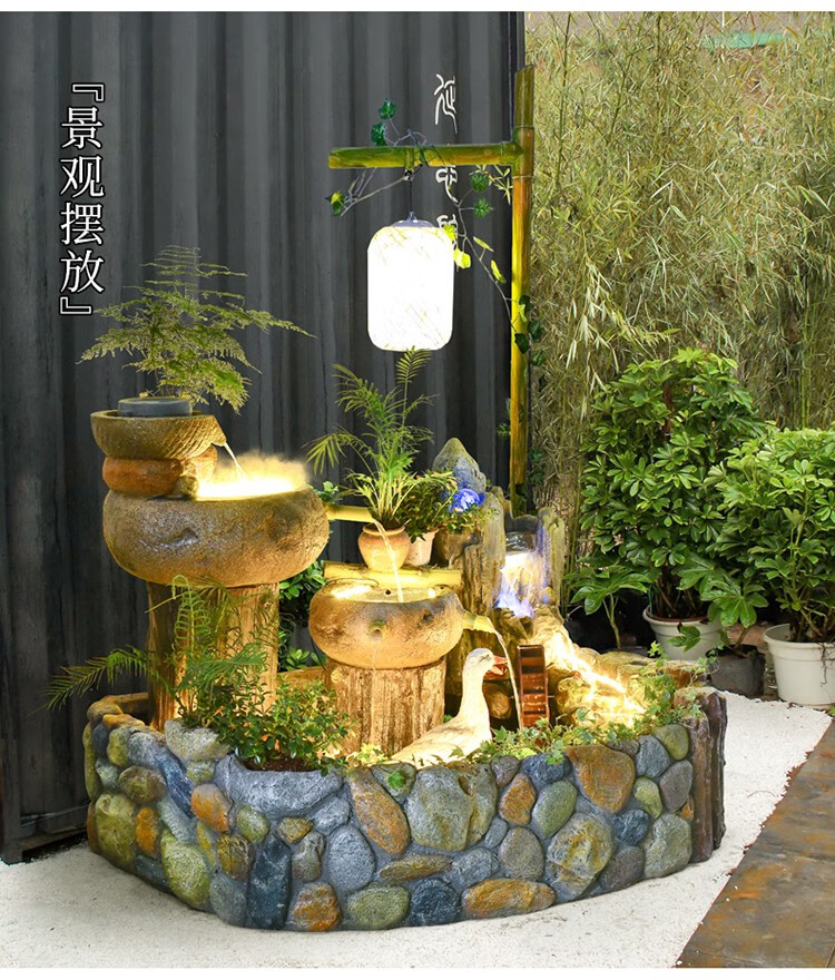 入户田园假山流水喷泉水池循环水鱼池造景观赏鱼缸水池装饰摆件庭院