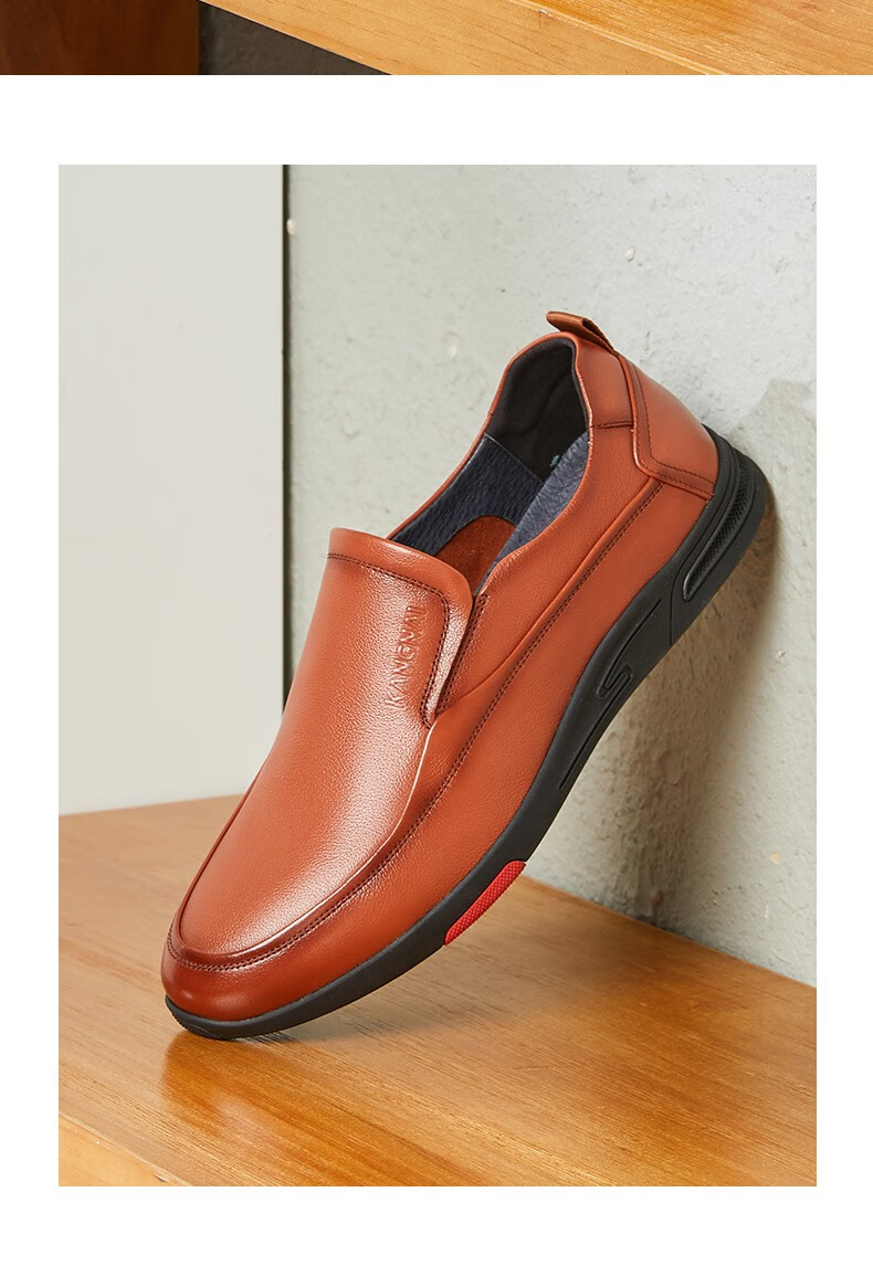 康奈男鞋春季新款男士商务休闲鞋纯色平跟套脚乐福鞋男百搭休闲皮鞋男