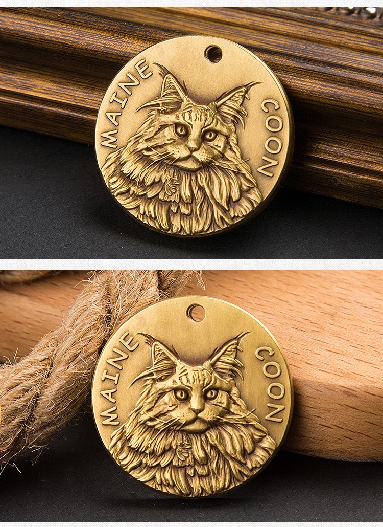 铜纪元猫牌定制宠物身份牌定做防丢猫牌铜浮雕双面免费刻字铸币工艺 