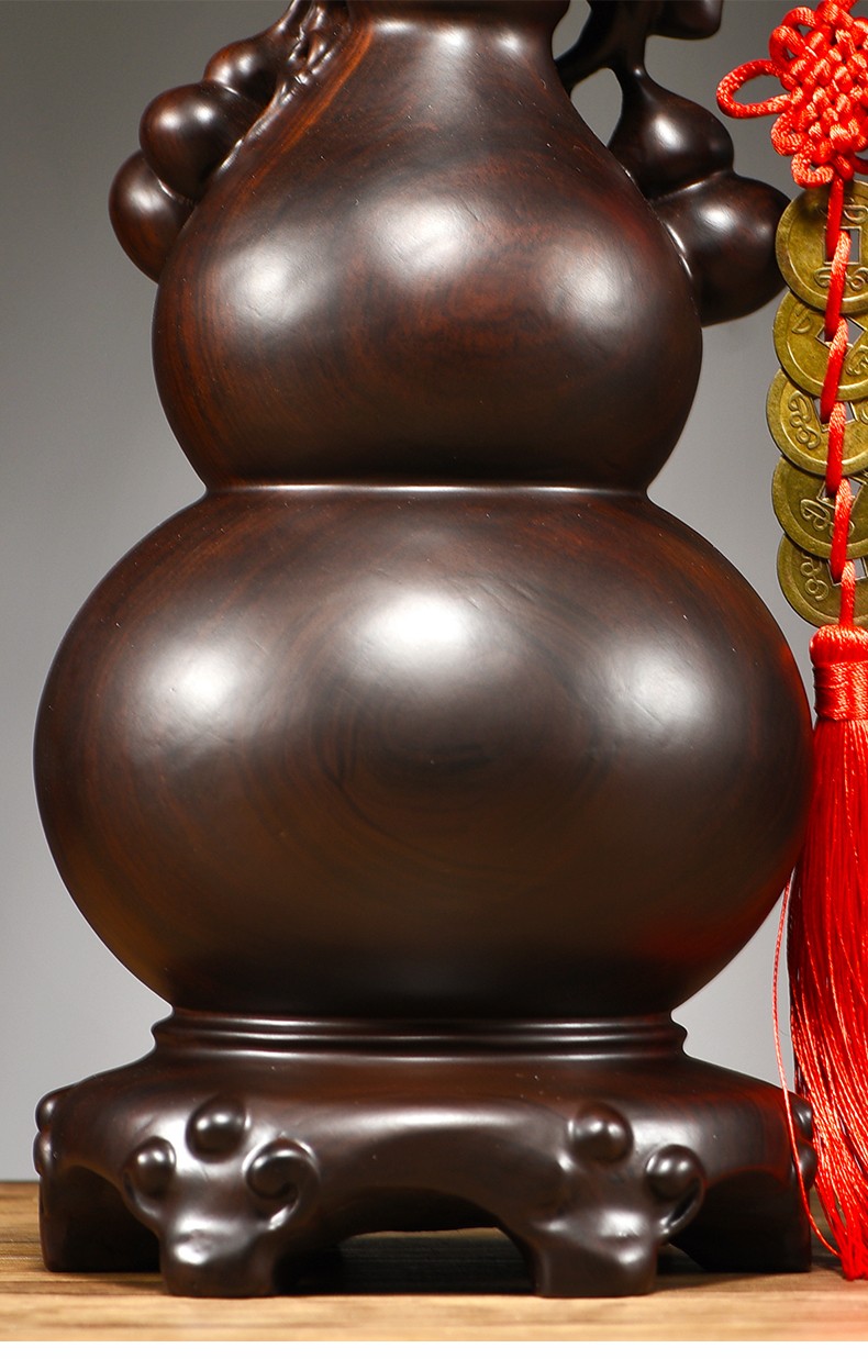 艺永轩黑檀木雕浮雕福禄如意葫芦摆件一对实木家居客厅玄关董事长总