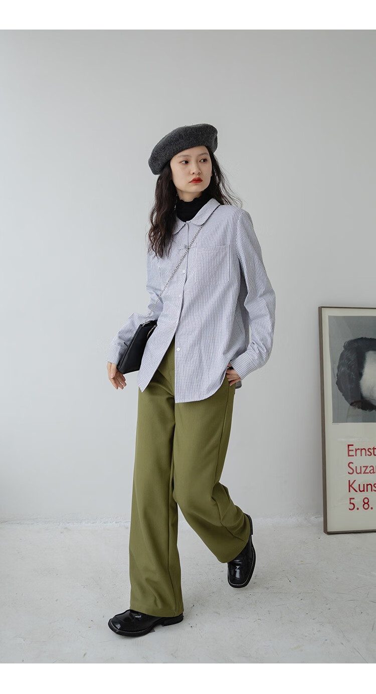 eggka复古格子衬衫女秋冬设计感小众衬衣叠穿气质上衣冬季新款黄卡其s
