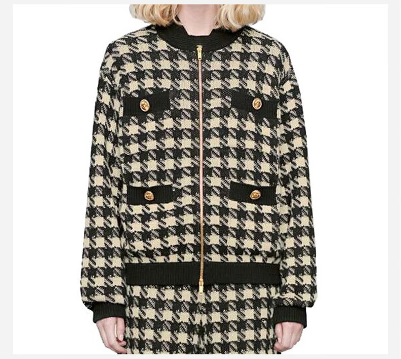 古驰(gucci)女士外套格子纽扣时立领时尚外套 595691xkaw9 黑色 l