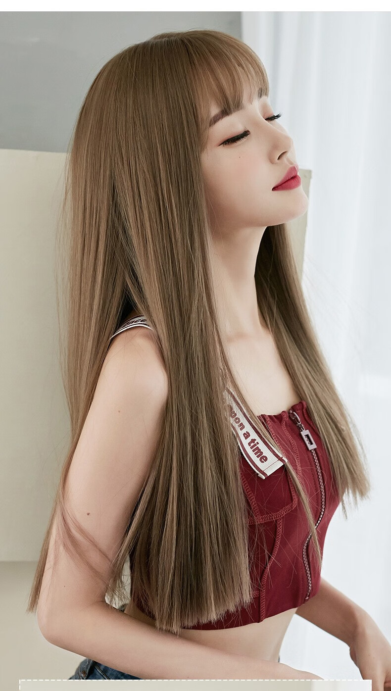 唐妮 假发女长发自然全头套黑长直长直发自然空气刘海头套式网红中