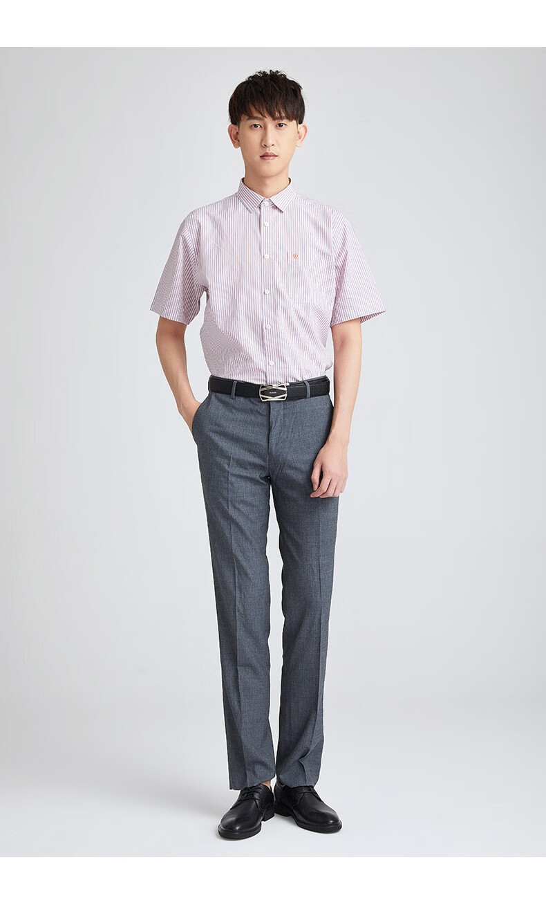 群豪男装夏季新品男士短袖衬衫职业商务正装男衬衣条纹宽松寸衫a12610