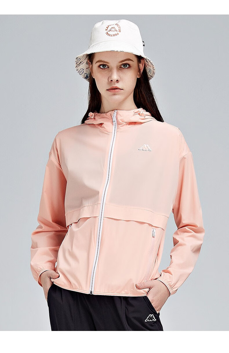 kappa卡帕防风衣女梭织外套休闲连帽开衫长袖惊奇粉4511m