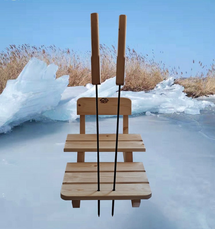 折叠冰车滑冰车单腿驴东北冰爬犁冰钳实木成人儿童小孩带靠背单梯带