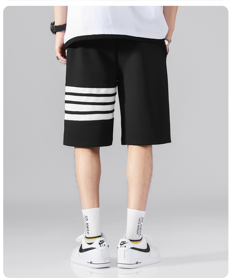 yudi x tb短裤男华夫格四条杠色织直筒5分裤宽松休闲夏季四道杠t·b