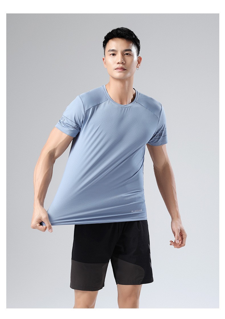 九灿速干短袖男士运动t恤夏季冰感运动服透气宽松薄款训练服白色袖标l