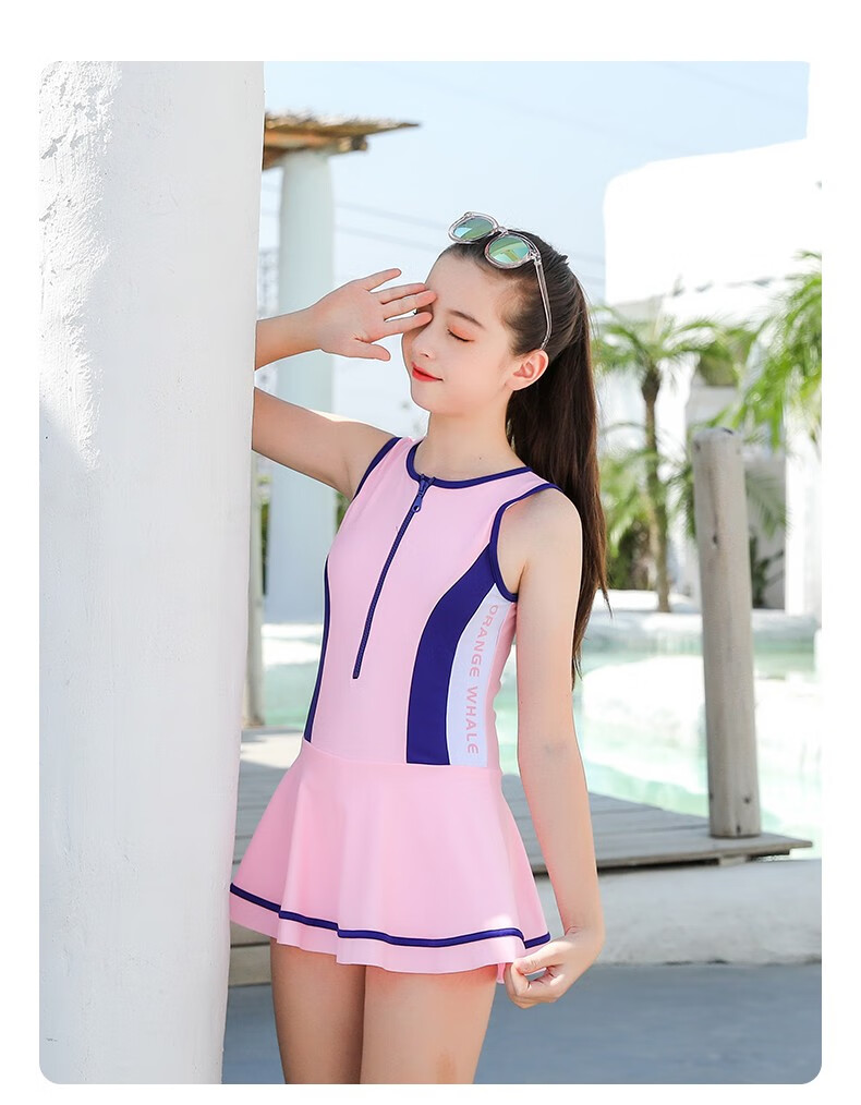 英莎爱迪儿童泳衣女中大童连体裙式平角游泳衣女童专业训练12岁学生