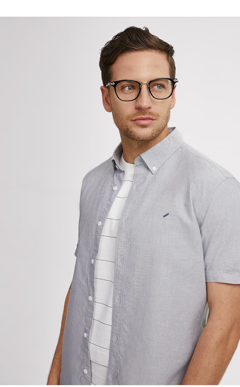 【商场同款】daniel hechter/丹尼爱特 春夏新款衬衫男士短袖纯色简约