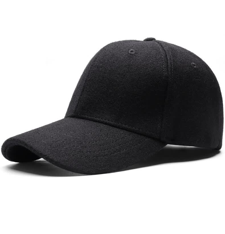 品牌鸭舌帽男秋冬季大头围棒球帽羊毛呢护耳后封口冬天保暖鸭舌帽 深