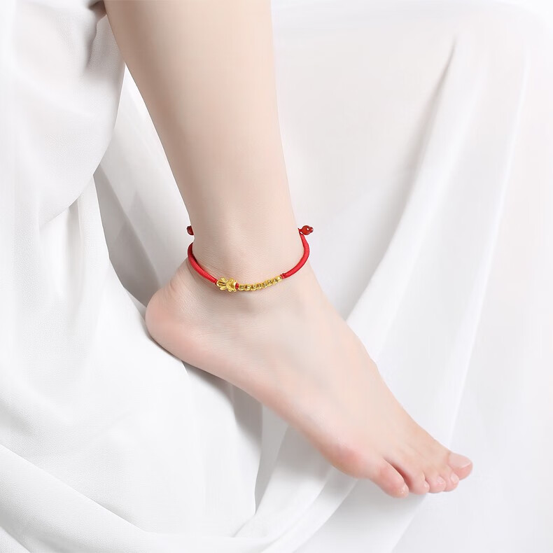 蓓影 黄金脚链女款貔貅999足金纯金转运珠本命年红绳皮丘小金鱼余生有