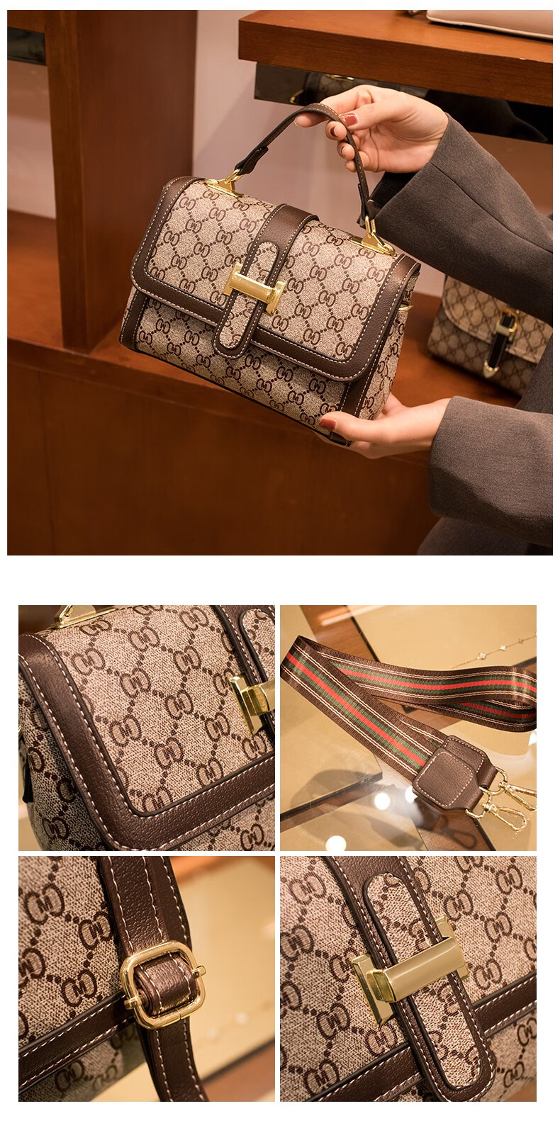 古驰gucci酷奇酷奇包包女包女士包新款时尚小方包印花百搭单肩斜挎包