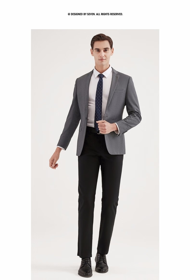 柒牌男装西服 2021春季新款青年男士纯色上班商务正装西装外套男 深灰