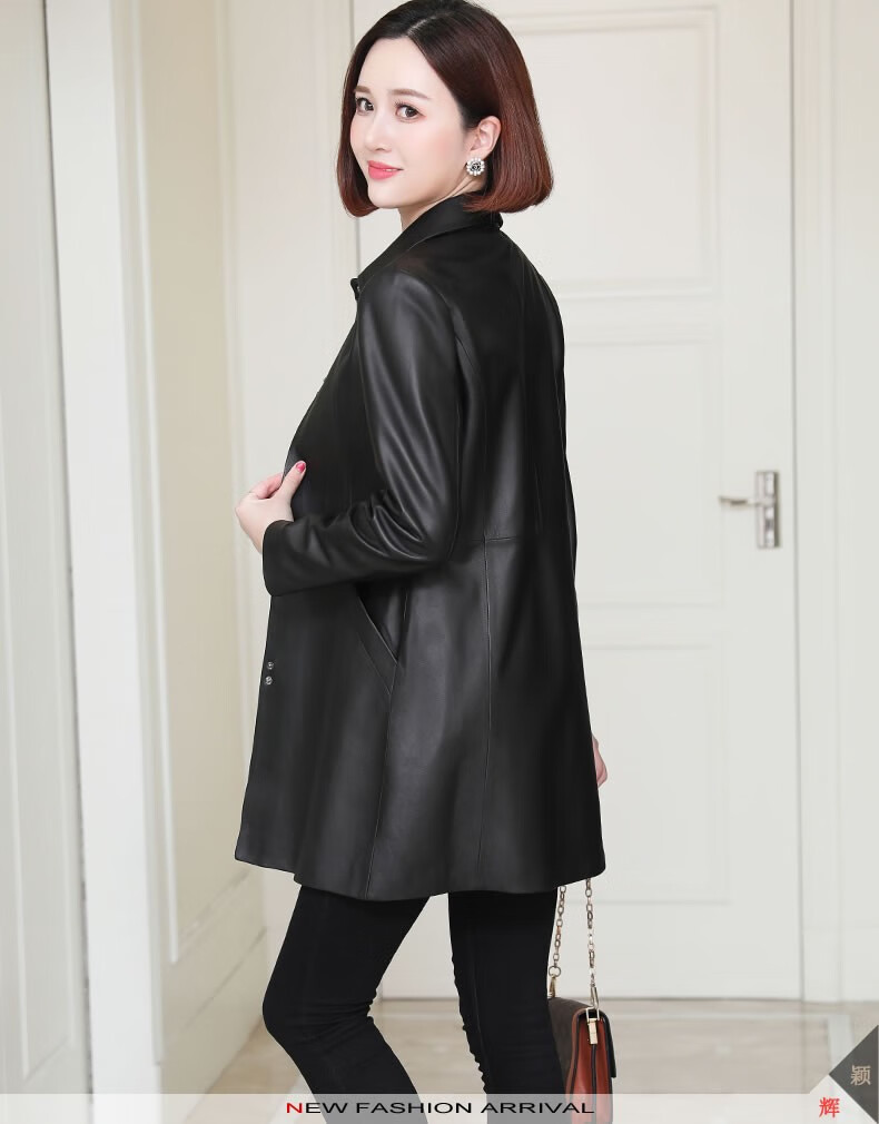 女士修身显瘦薄款长风衣春秋冬新款长大衣休闲时尚皮大衣百搭黑色m