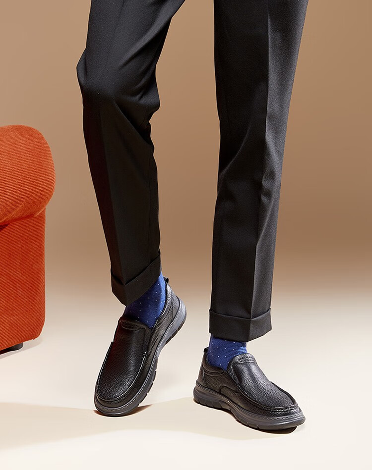 harson哈森男鞋商务休闲乐福鞋男士套脚皮鞋软底舒适中老年一脚蹬爸爸