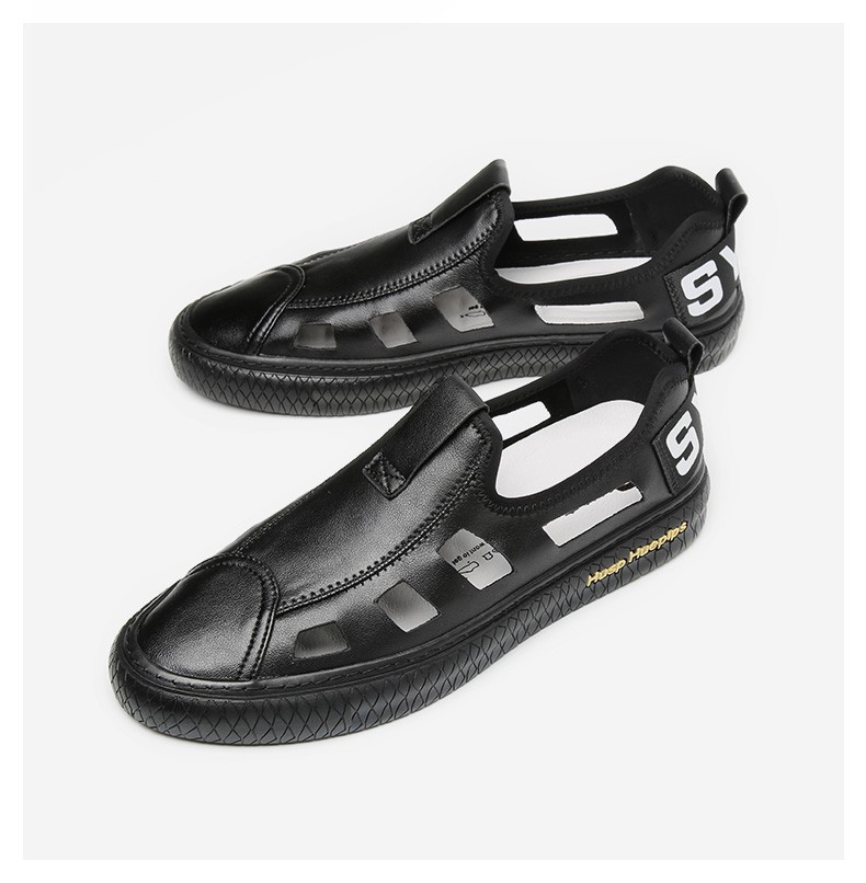 帕达索凉鞋男夏季2020新款休闲镂空皮凉鞋潮流软底罗马鞋pc200510黑色