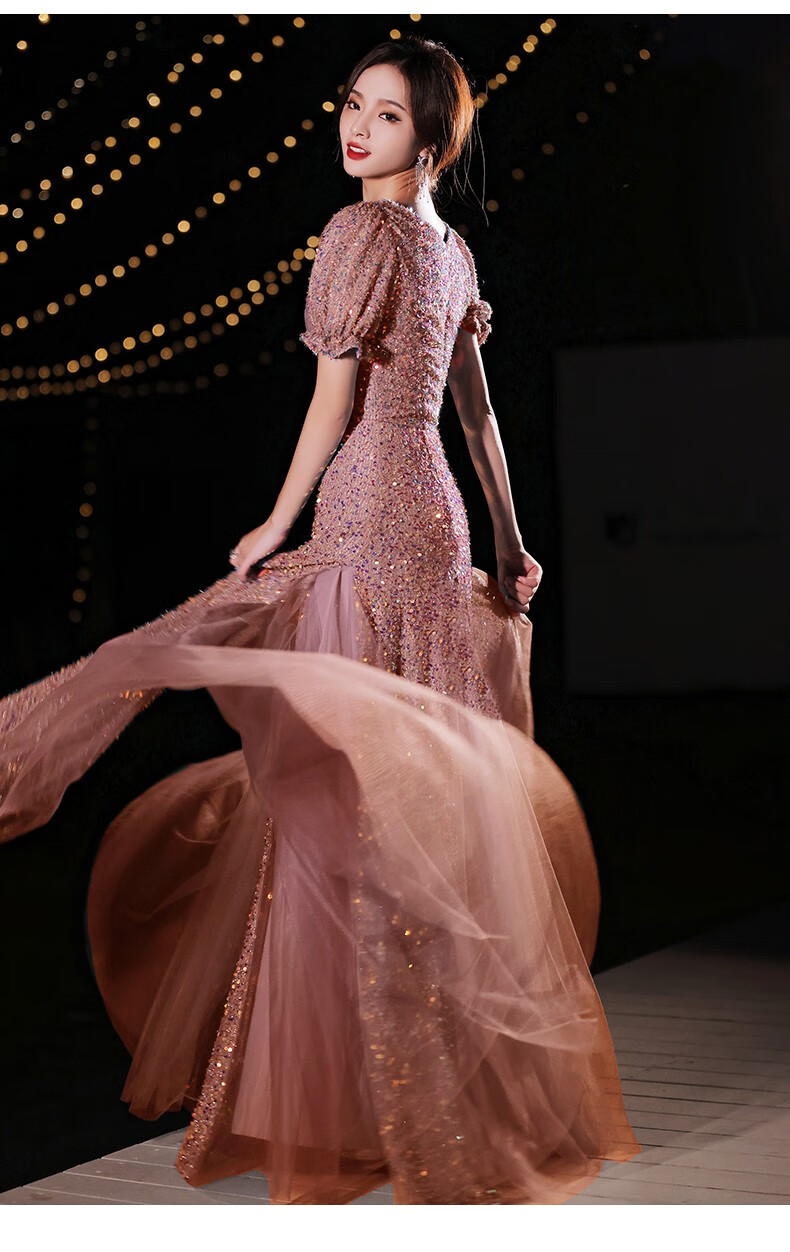 cocl品牌女装轻奢气质亮片礼服主持高级年会晚礼服裙女宴会艺考亮片长