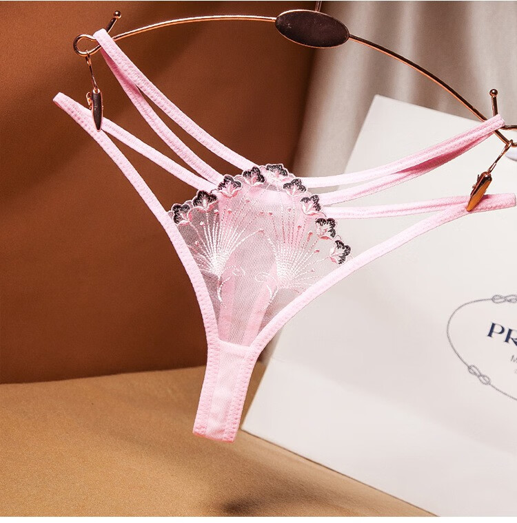 日系丁字裤女刺绣诱惑细绳女生内裤低腰超薄 黑色 均码【图片 价格
