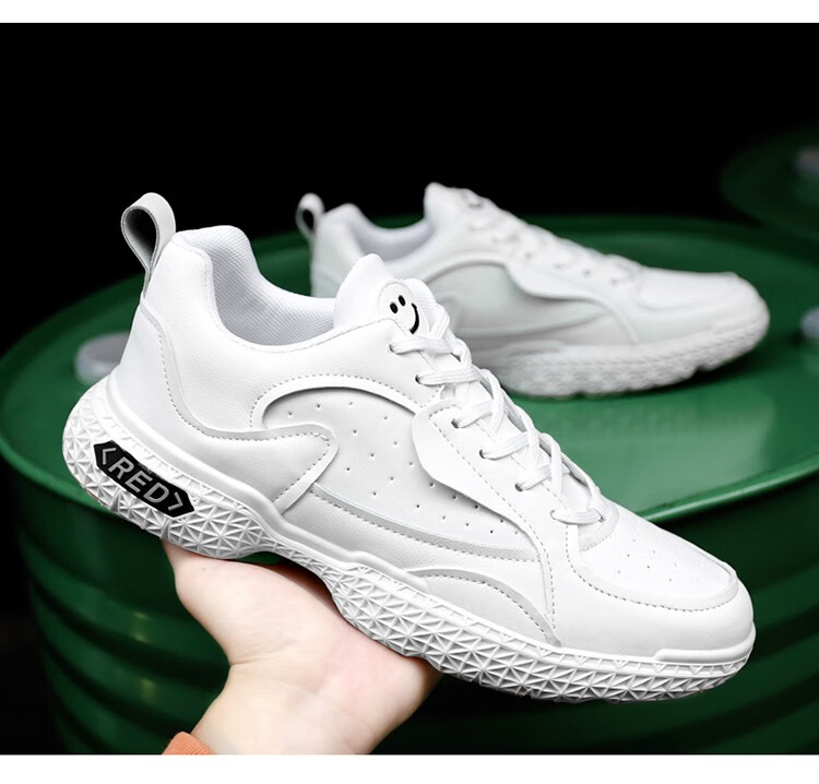 兰研 小白鞋男鞋春季新款潮鞋休闲厚底黑武士潮流ins百搭老爹鞋 白色