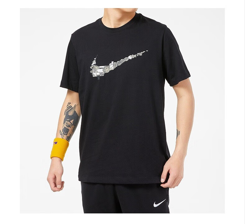 nike耐克swoosh男篮球t恤大勾大logo印花休闲纯棉dd0796-010-100 dd