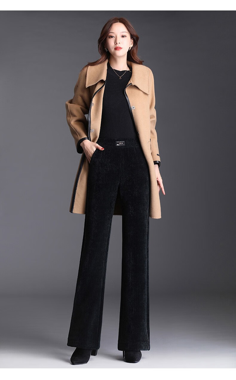 kakaagt品牌条绒雪尼尔微喇阔腿裤女秋冬2021新款加绒冬季女裤垂坠感