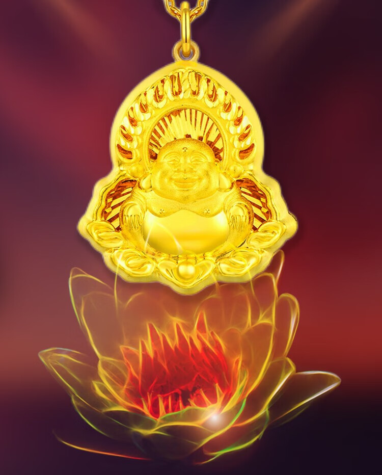 金佛吊坠女9999足金火焰弥勒佛黄金吊坠女真金吊坠送女友妈妈兆泰1058