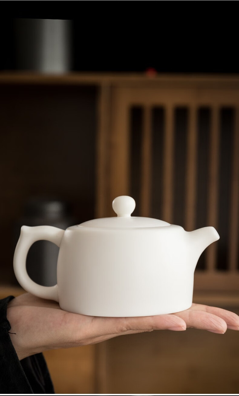 简与白 羊脂玉瓷茶壶陶瓷泡茶壶单壶大容量家用素烧井栏壶球孔过滤
