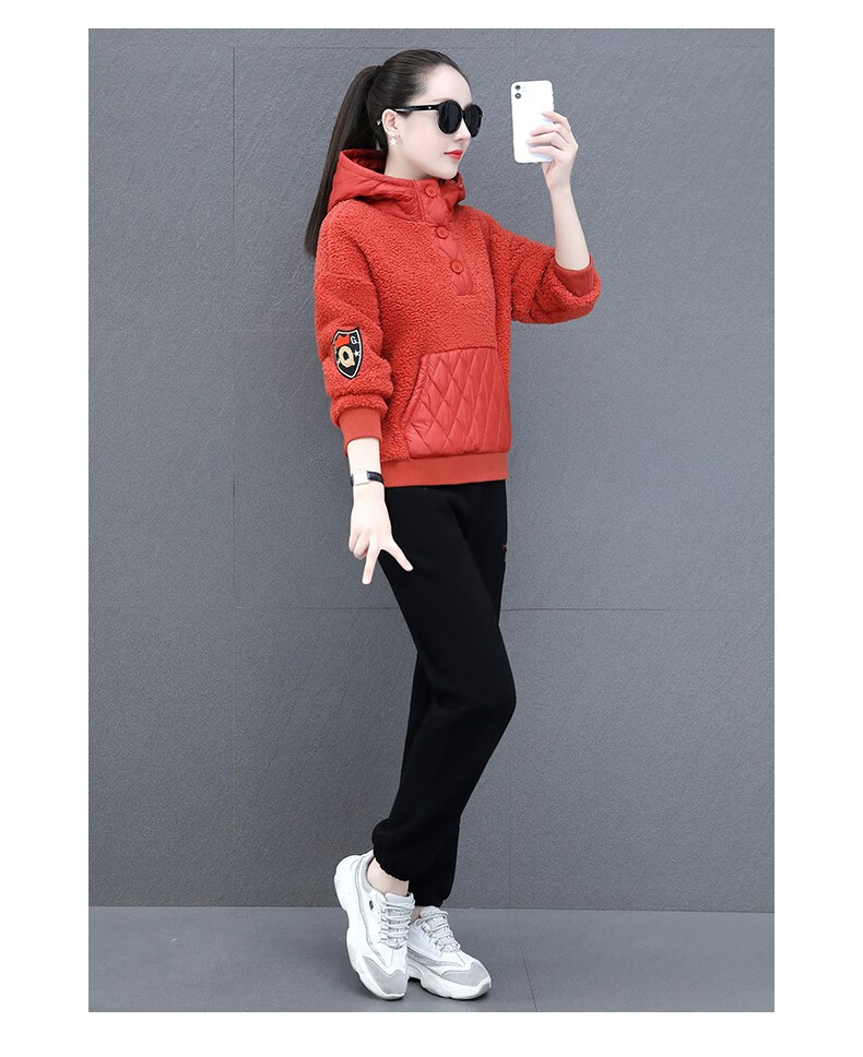 洛华兹运动套装女冬季新款加厚加绒卫衣女运动服套装时尚女装加厚休闲