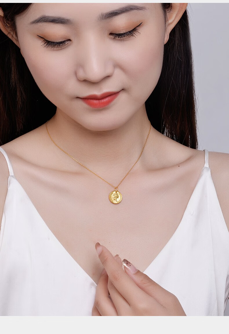 吊坠足金圆形英女王头像挂坠3d硬金金币金牌项链女锁骨链 女王吊坠
