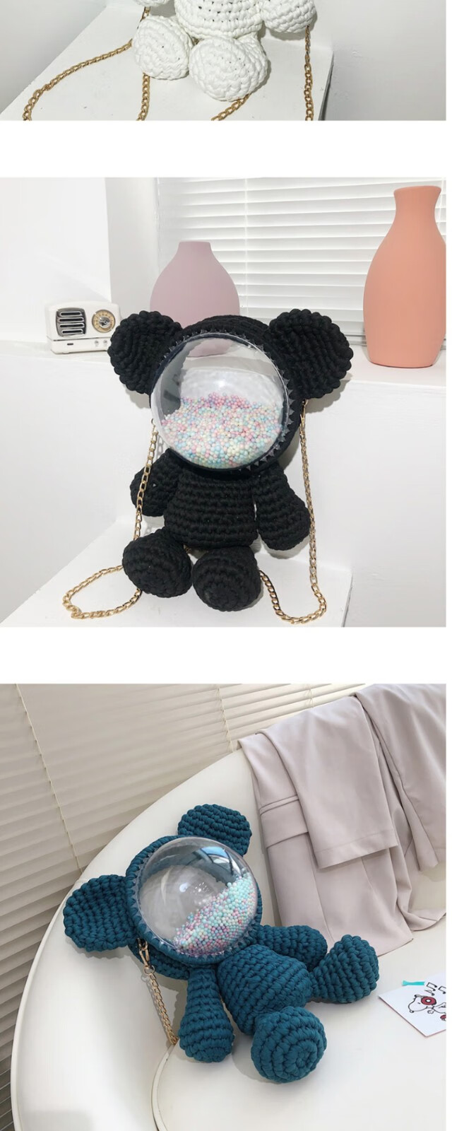 爱佰家手工编织包包卡通暴力熊材料包自制透明亚克力单肩斜挎包送女友