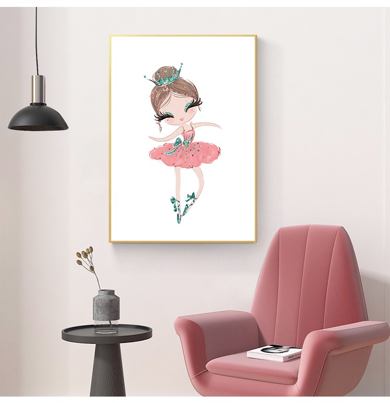 顺吉祥利儿童房装饰画女孩公主房卧室床头挂画北欧粉色ins风女童卡通